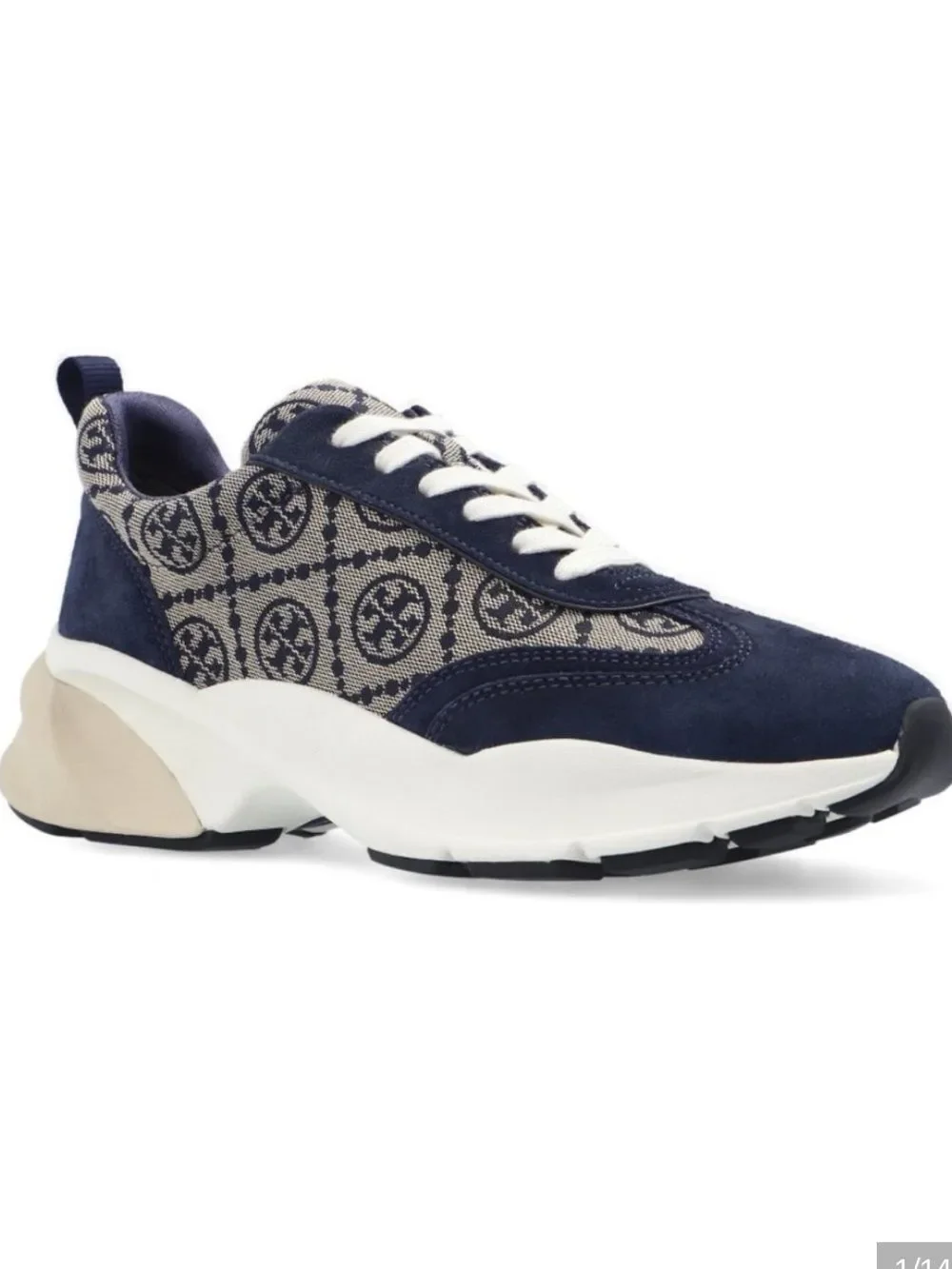 Tory Burch T Monogram Good Luck Trainer Sneakers Navy Size 9